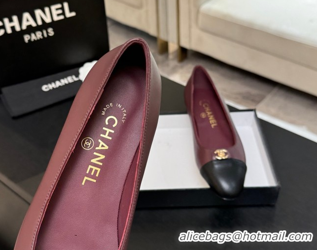 Purchase Chanel Lambskin Leather Ballets Flat with CC Tag Burgundy 2025 G46441