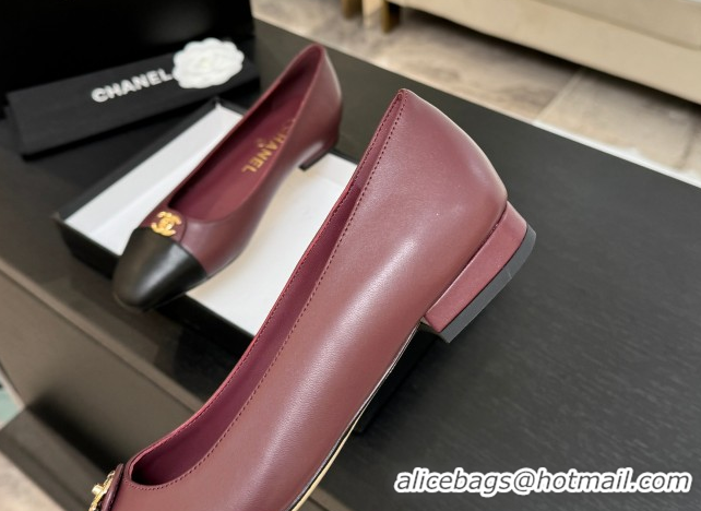 Purchase Chanel Lambskin Leather Ballets Flat with CC Tag Burgundy 2025 G46441