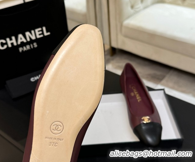 Purchase Chanel Lambskin Leather Ballets Flat with CC Tag Burgundy 2025 G46441