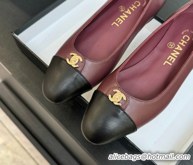 Purchase Chanel Lambskin Leather Ballets Flat with CC Tag Burgundy 2025 G46441
