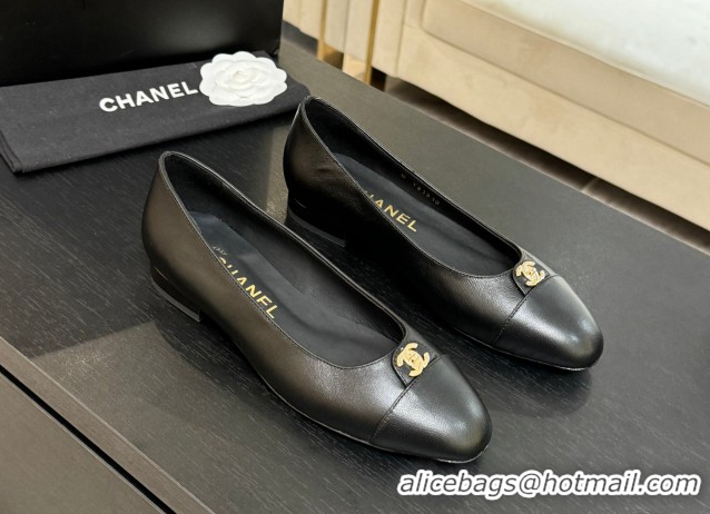 Luxury Chanel Lambskin Leather Ballets Flat with CC Tag Black 2025 G46441
