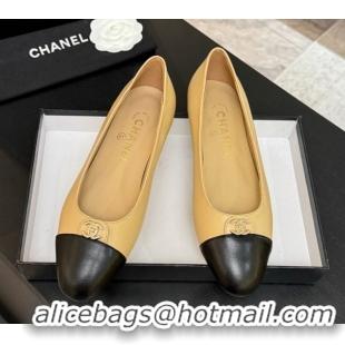 Buy Discount Chanel Lambskin Leather Ballets Flat with CC Tag Beige 2025 G46441