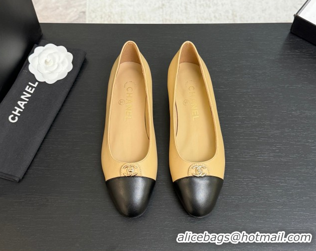 Buy Discount Chanel Lambskin Leather Ballets Flat with CC Tag Beige 2025 G46441
