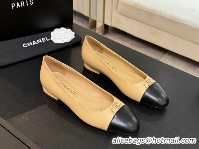 Buy Discount Chanel Lambskin Leather Ballets Flat with CC Tag Beige 2025 G46441