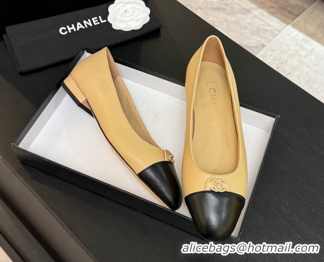 Buy Discount Chanel Lambskin Leather Ballets Flat with CC Tag Beige 2025 G46441