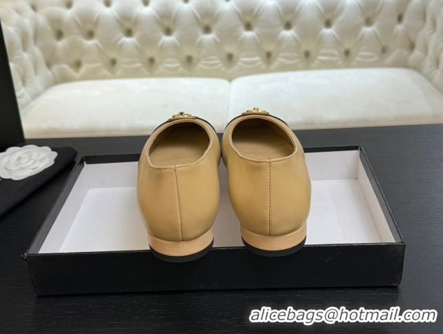 Buy Discount Chanel Lambskin Leather Ballets Flat with CC Tag Beige 2025 G46441