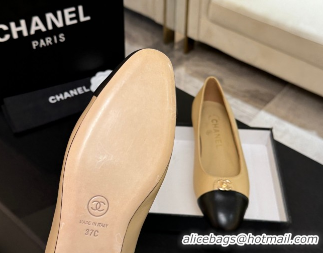 Buy Discount Chanel Lambskin Leather Ballets Flat with CC Tag Beige 2025 G46441