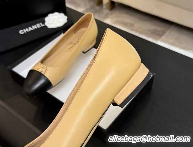 Buy Discount Chanel Lambskin Leather Ballets Flat with CC Tag Beige 2025 G46441