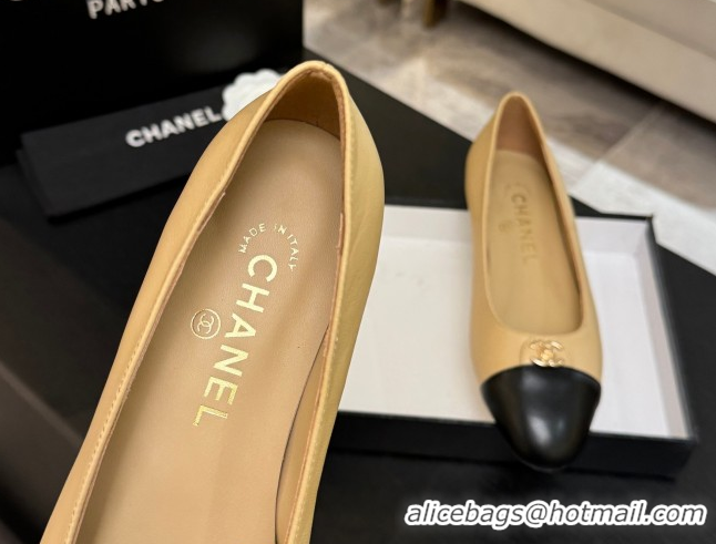 Buy Discount Chanel Lambskin Leather Ballets Flat with CC Tag Beige 2025 G46441