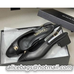 Stylish Chanel Lambskin Leather Slingbacks Pumps 3.5cm with CC Tag Black 2025 G46441