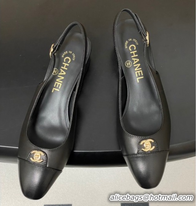Stylish Chanel Lambskin Leather Slingbacks Pumps 3.5cm with CC Tag Black 2025 G46441