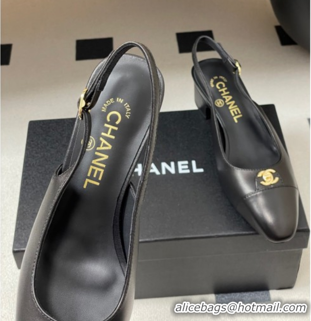 Stylish Chanel Lambskin Leather Slingbacks Pumps 3.5cm with CC Tag Black 2025 G46441
