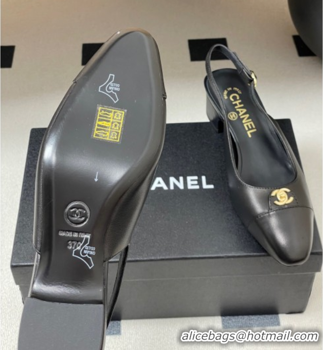 Stylish Chanel Lambskin Leather Slingbacks Pumps 3.5cm with CC Tag Black 2025 G46441