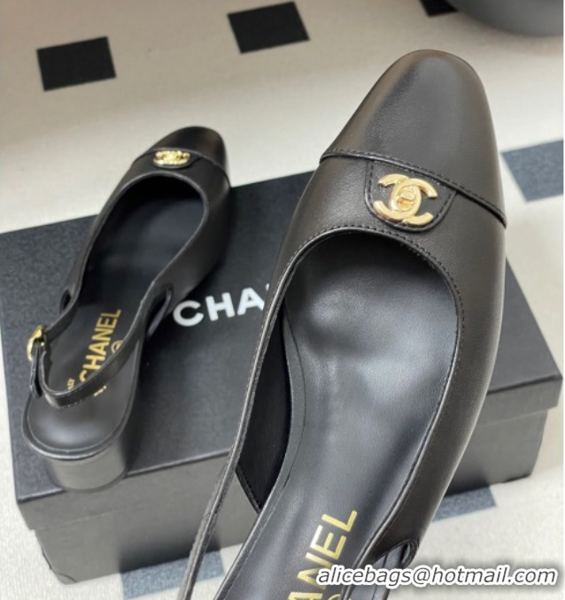 Stylish Chanel Lambskin Leather Slingbacks Pumps 3.5cm with CC Tag Black 2025 G46441