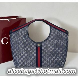 Inexpensive Gucci Giglio Large Tote Bag in GG Denim 853971 Navy Blue 2025