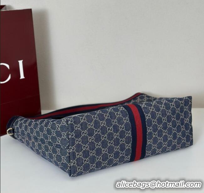 Inexpensive Gucci Giglio Large Tote Bag in GG Denim 853971 Navy Blue 2025