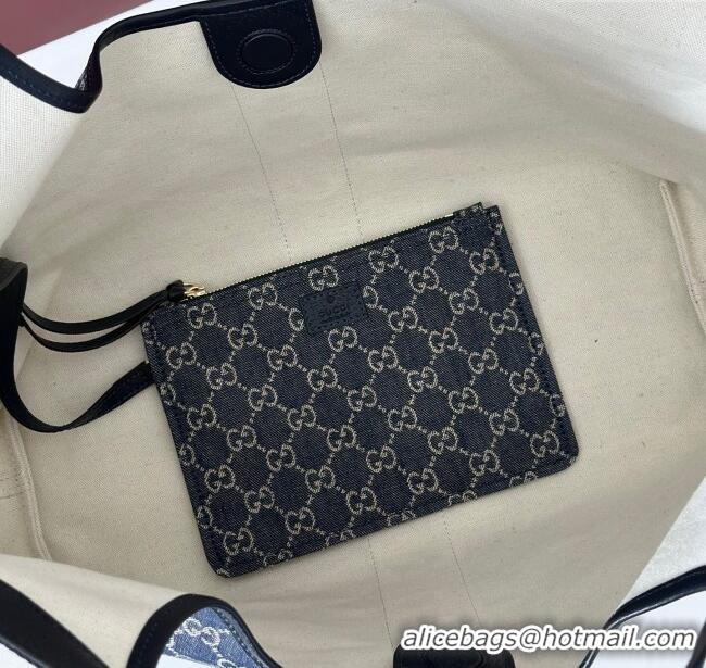 Inexpensive Gucci Giglio Large Tote Bag in GG Denim 853971 Navy Blue 2025