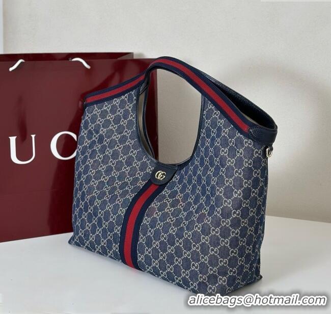 Inexpensive Gucci Giglio Large Tote Bag in GG Denim 853971 Navy Blue 2025