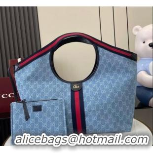 Buy Discount Gucci Giglio Large Tote Bag in GG Denim 853971 Light Blue 2025