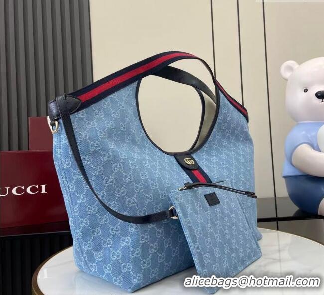 Buy Discount Gucci Giglio Large Tote Bag in GG Denim 853971 Light Blue 2025