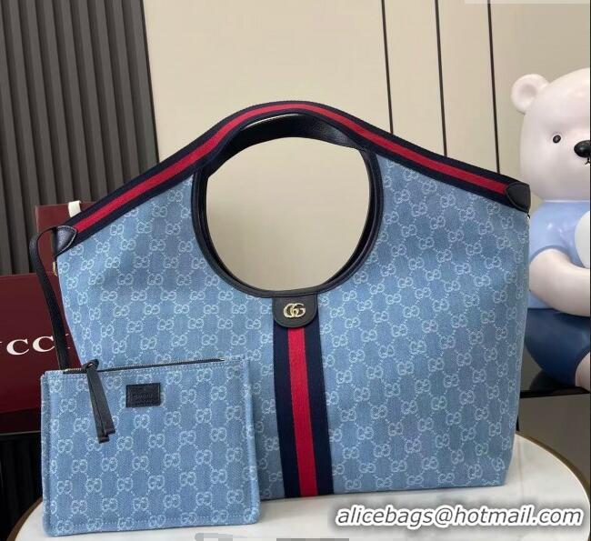 Buy Discount Gucci Giglio Large Tote Bag in GG Denim 853971 Light Blue 2025