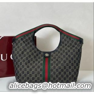 Luxury Discount Gucci Giglio Large Tote Bag in GG Denim 853971 Black 2025