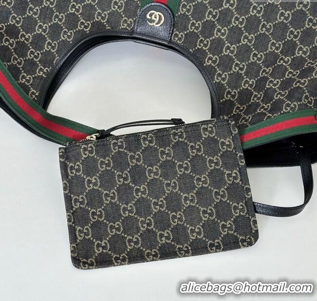 Luxury Discount Gucci Giglio Large Tote Bag in GG Denim 853971 Black 2025