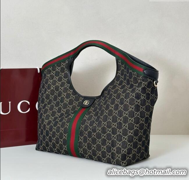 Luxury Discount Gucci Giglio Large Tote Bag in GG Denim 853971 Black 2025