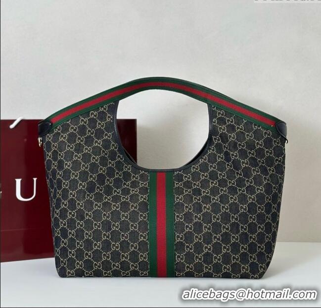 Luxury Discount Gucci Giglio Large Tote Bag in GG Denim 853971 Black 2025