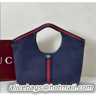 Reasonable Price Gucci Giglio Large Tote Bag in GG Suede 853971 Navy Blue 2025