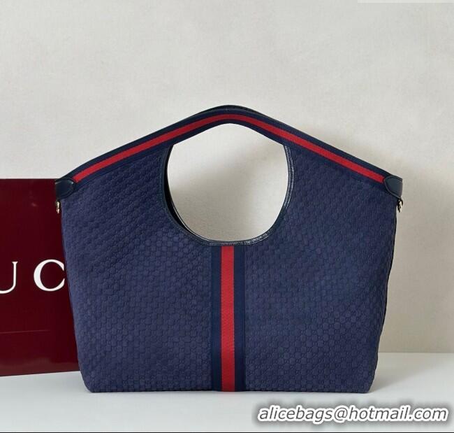 Reasonable Price Gucci Giglio Large Tote Bag in GG Suede 853971 Navy Blue 2025