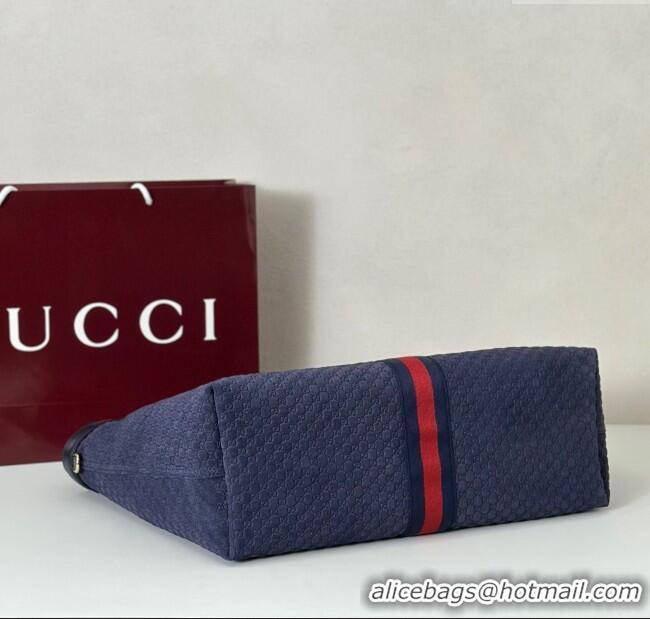 Reasonable Price Gucci Giglio Large Tote Bag in GG Suede 853971 Navy Blue 2025