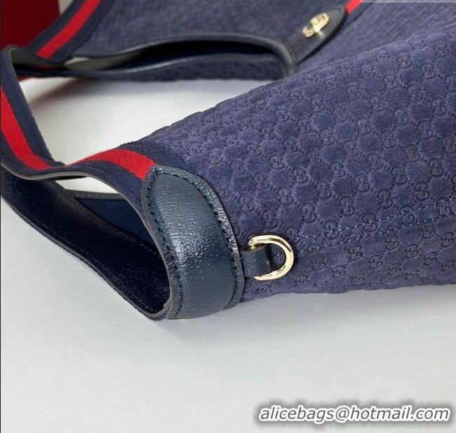 Reasonable Price Gucci Giglio Large Tote Bag in GG Suede 853971 Navy Blue 2025