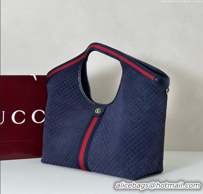 Reasonable Price Gucci Giglio Large Tote Bag in GG Suede 853971 Navy Blue 2025
