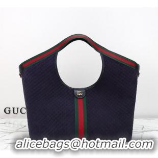 Luxury Cheap Gucci Giglio Large Tote Bag in GG Suede 853971 Dark Blue 2025
