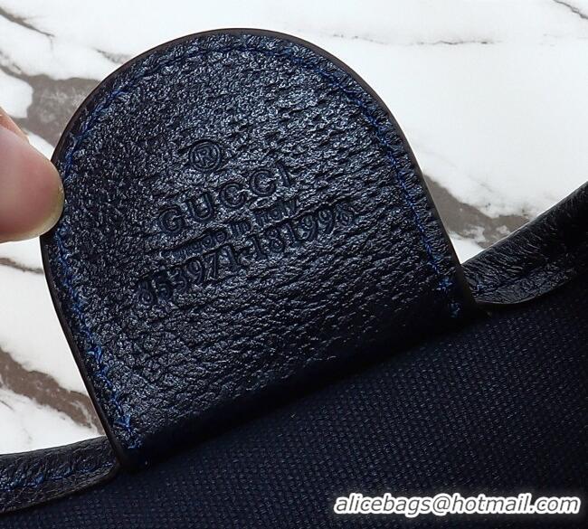 Luxury Cheap Gucci Giglio Large Tote Bag in GG Suede 853971 Dark Blue 2025