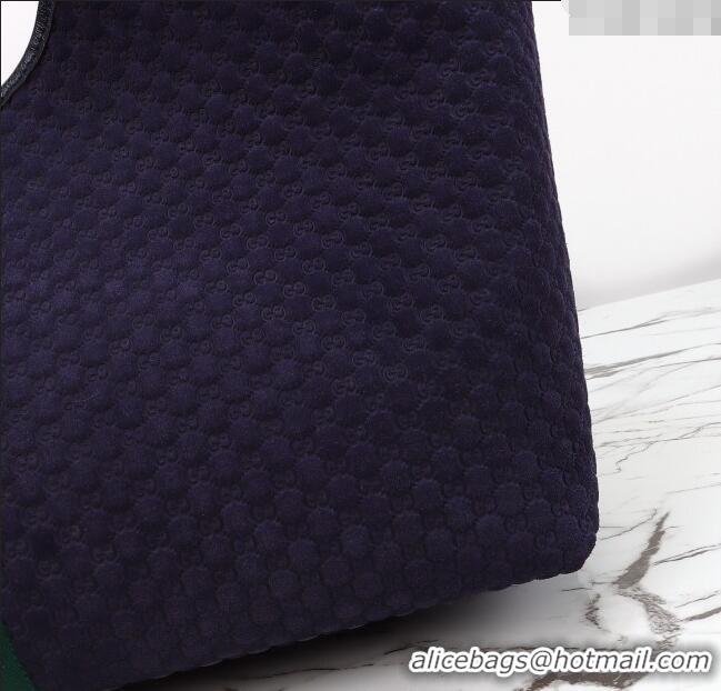 Luxury Cheap Gucci Giglio Large Tote Bag in GG Suede 853971 Dark Blue 2025