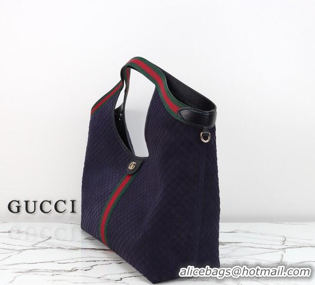 Luxury Cheap Gucci Giglio Large Tote Bag in GG Suede 853971 Dark Blue 2025