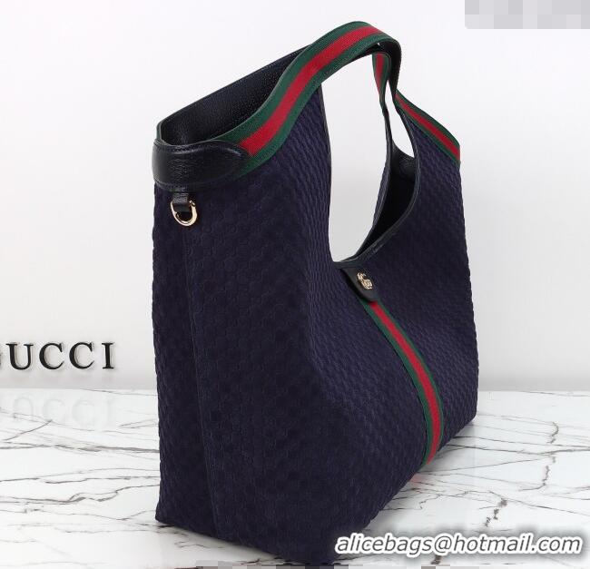Luxury Cheap Gucci Giglio Large Tote Bag in GG Suede 853971 Dark Blue 2025