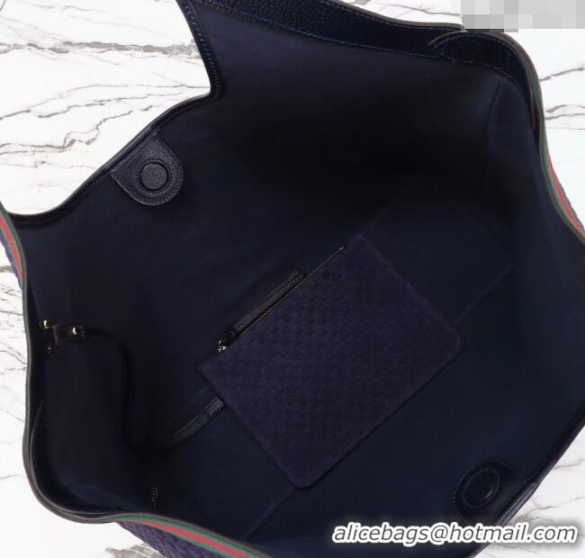 Luxury Cheap Gucci Giglio Large Tote Bag in GG Suede 853971 Dark Blue 2025