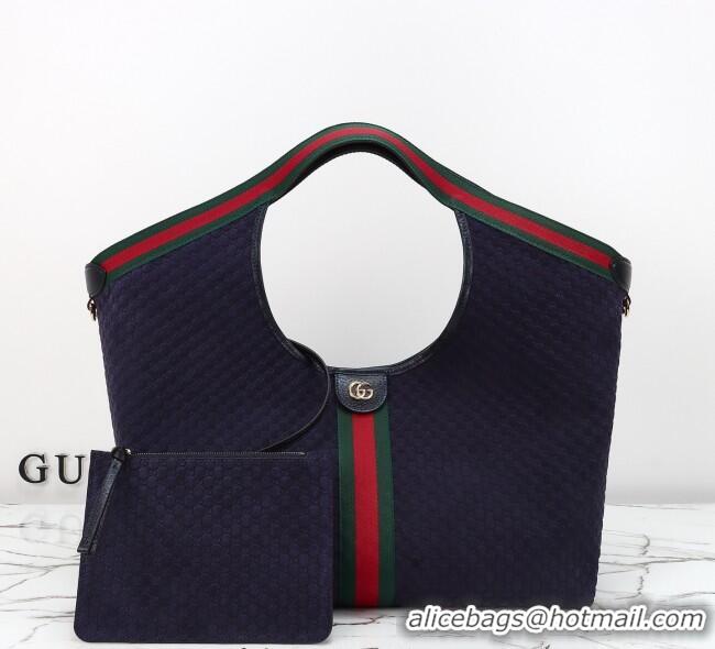 Luxury Cheap Gucci Giglio Large Tote Bag in GG Suede 853971 Dark Blue 2025