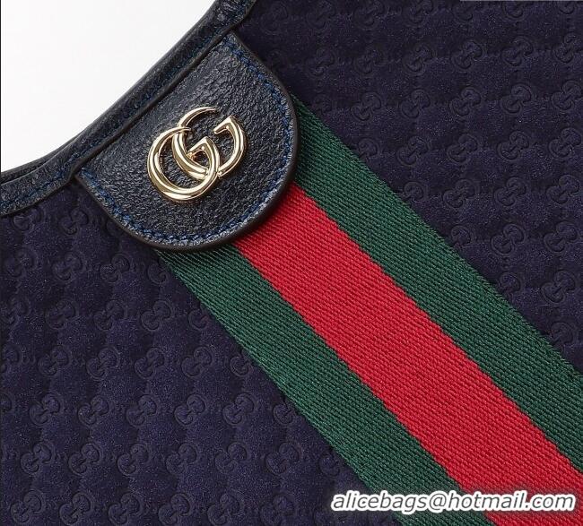 Luxury Cheap Gucci Giglio Large Tote Bag in GG Suede 853971 Dark Blue 2025