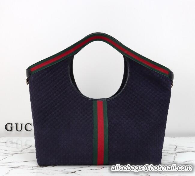 Luxury Cheap Gucci Giglio Large Tote Bag in GG Suede 853971 Dark Blue 2025