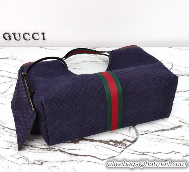 Luxury Cheap Gucci Giglio Large Tote Bag in GG Suede 853971 Dark Blue 2025