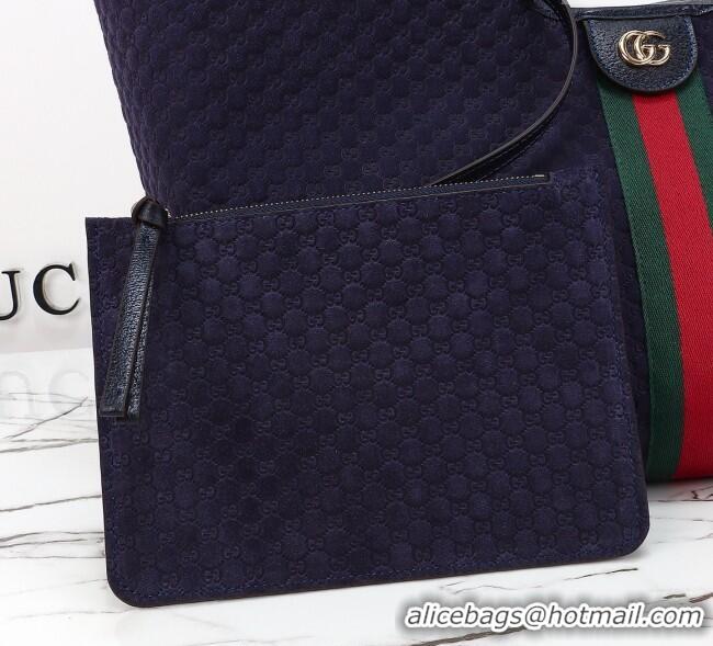 Luxury Cheap Gucci Giglio Large Tote Bag in GG Suede 853971 Dark Blue 2025