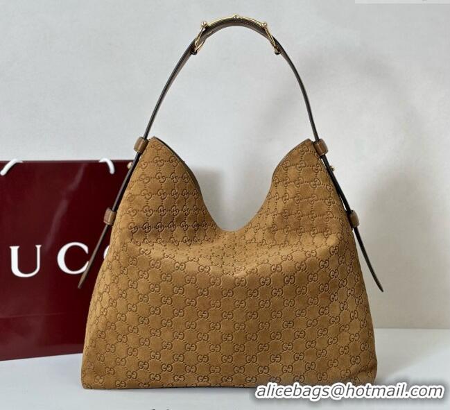 Buy Discount Gucci Beatrix GG Suede large tote bag 850546 Brown 2025