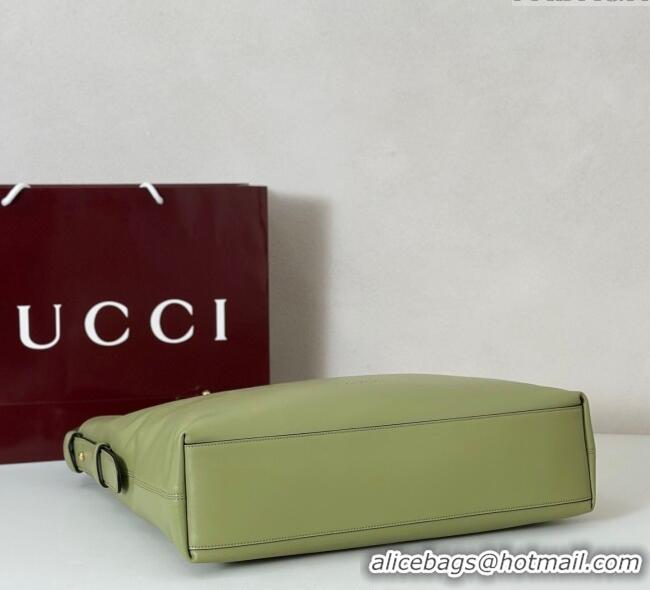 Discount Gucci Beatrix Leather large tote bag 850546 Sage Green 2025