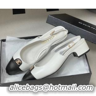 Sophisticated Chanel Lambskin Leather Slingbacks Pumps 3.5cm with CC Tag White G46441 1103028