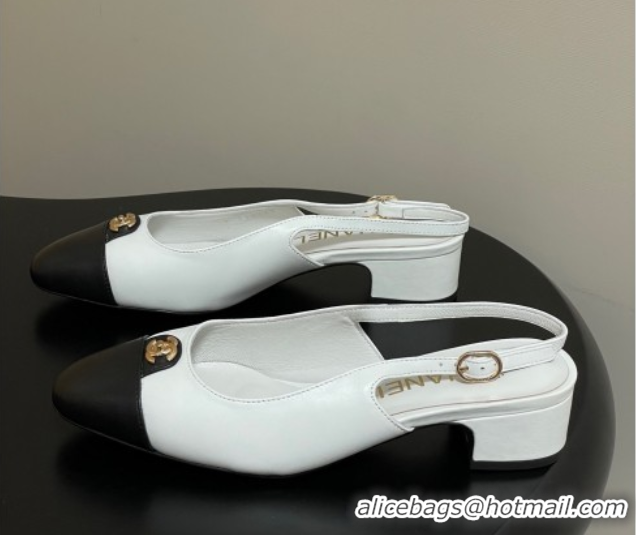 Sophisticated Chanel Lambskin Leather Slingbacks Pumps 3.5cm with CC Tag White G46441 1103028