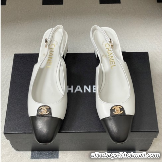 Sophisticated Chanel Lambskin Leather Slingbacks Pumps 3.5cm with CC Tag White G46441 1103028
